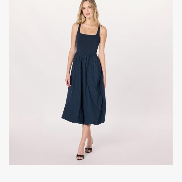 The Drop Dresses & Skirts - The Drop Womens Tina Scoop Neck Mixed Media Bubble Hem Midi Dress Maritime Navy